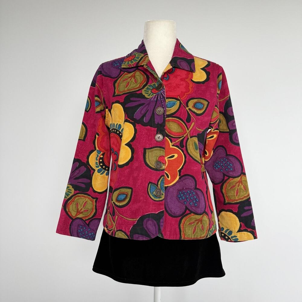 Lifestyle Jacket Womens PM Multicolor Floral Boho Button Front Cotton Twill